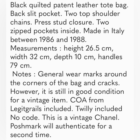 COA Vintage Black Quilted Patent Leather Chanel Tote. - Picture 3 of 16